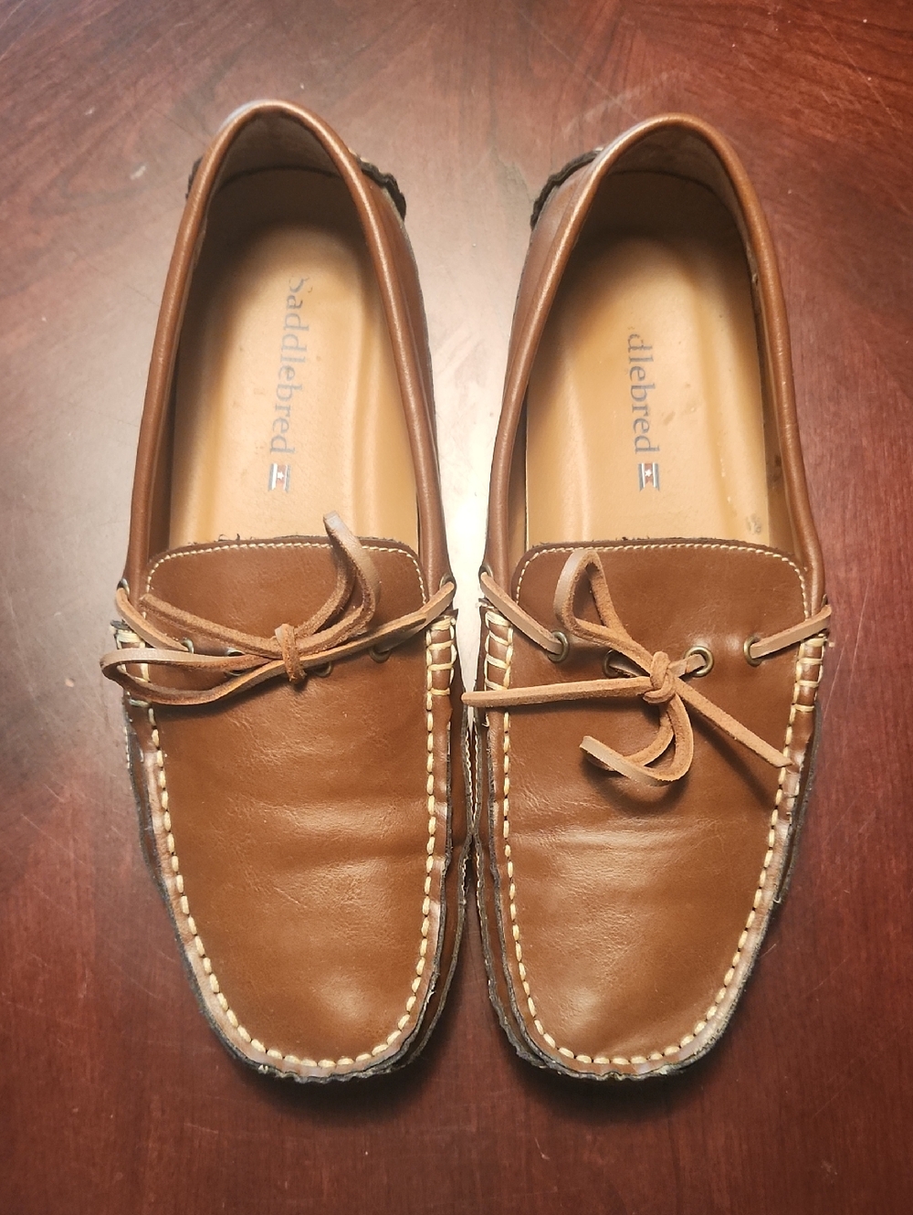 Saddlebred Men's Tan Leather Boat Shoes with Contrast Stitching